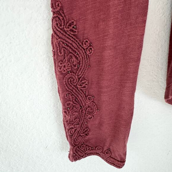 Free People We The Free Woomens Hooked On You Top Size S Cotton Embroid Burgundy - Picture 5 of 11